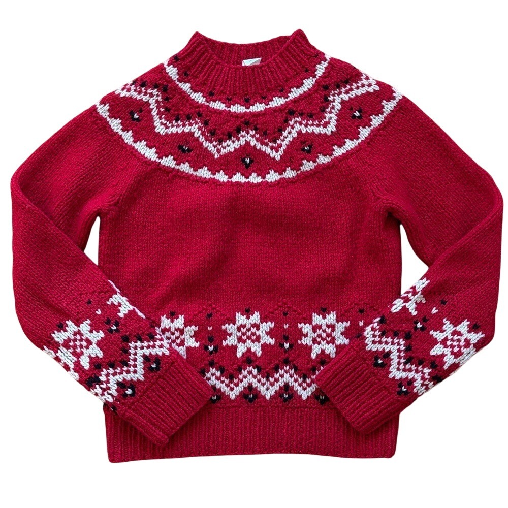 J. Crew Vintage Hand Knit Wool Cashmere‎ Fairisle Icelandic Red Sweater Medium